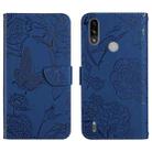 For Motorola Moto E7 Power Skin Feel Butterfly Peony Embossed Leather Phone Case(Blue) - 1