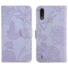 For Motorola Moto E7 Power Skin Feel Butterfly Peony Embossed Leather Phone Case(Purple) - 1