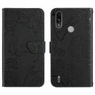 For Motorola Moto E7 Power Skin Feel Butterfly Peony Embossed Leather Phone Case(Black) - 1