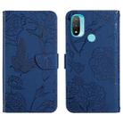 For Motorola Moto E20 / E30 / E40 Skin Feel Butterfly Peony Embossed Leather Phone Case(Blue) - 1