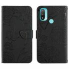 For Motorola Moto E20 / E30 / E40 Skin Feel Butterfly Peony Embossed Leather Phone Case(Black) - 1