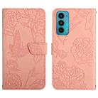 For Motorola Edge 20 Skin Feel Butterfly Peony Embossed Leather Phone Case(Pink) - 1
