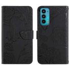 For Motorola Edge 20 Skin Feel Butterfly Peony Embossed Leather Phone Case(Black) - 1