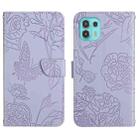 For Motorola Edge 20 Lite Skin Feel Butterfly Peony Embossed Leather Phone Case(Purple) - 1