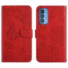 For Motorola Edge 20 Pro Skin Feel Butterfly Peony Embossed Leather Phone Case(Red) - 1