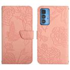 For Motorola Edge 20 Pro Skin Feel Butterfly Peony Embossed Leather Phone Case(Pink) - 1