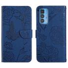 For Motorola Edge 20 Pro Skin Feel Butterfly Peony Embossed Leather Phone Case(Blue) - 1