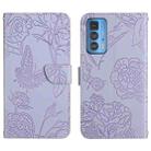 For Motorola Edge 20 Pro Skin Feel Butterfly Peony Embossed Leather Phone Case(Purple) - 1