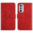 For Motorola Edge 30 Pro Skin Feel Butterfly Peony Embossed Leather Phone Case(Red) - 1