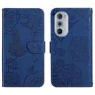 For Motorola Edge 30 Pro Skin Feel Butterfly Peony Embossed Leather Phone Case(Blue) - 1