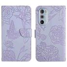 For Motorola Edge 30 Pro Skin Feel Butterfly Peony Embossed Leather Phone Case(Purple) - 1