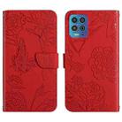 For Motorola Edge S Skin Feel Butterfly Peony Embossed Leather Phone Case(Red) - 1