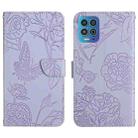 For Motorola Edge S Skin Feel Butterfly Peony Embossed Leather Phone Case(Purple) - 1