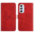 For Motorola Edge X30 Skin Feel Butterfly Peony Embossed Leather Phone Case(Red) - 1