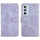 For Motorola Edge X30 Skin Feel Butterfly Peony Embossed Leather Phone Case(Purple) - 1