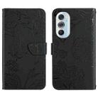 For Motorola Edge X30 Skin Feel Butterfly Peony Embossed Leather Phone Case(Black) - 1