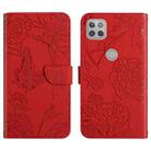 For Motorola Moto G 5G Skin Feel Butterfly Peony Embossed Leather Phone Case(Red) - 1