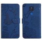 For Motorola Moto G Play 2021 Skin Feel Butterfly Peony Embossed Leather Phone Case(Blue) - 1