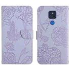 For Motorola Moto G Play 2021 Skin Feel Butterfly Peony Embossed Leather Phone Case(Purple) - 1