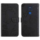 For Motorola Moto G Play 2021 Skin Feel Butterfly Peony Embossed Leather Phone Case(Black) - 1