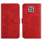 For Motorola Moto G Power 2021 Skin Feel Butterfly Peony Embossed Leather Phone Case(Red) - 1