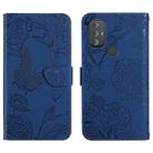 For Motorola Moto G Power 2022 Skin Feel Butterfly Peony Embossed Leather Phone Case(Blue) - 1