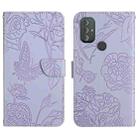 For Motorola Moto G Power 2022 Skin Feel Butterfly Peony Embossed Leather Phone Case(Purple) - 1