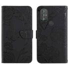 For Motorola Moto G Power 2022 Skin Feel Butterfly Peony Embossed Leather Phone Case(Black) - 1