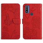 For Motorola Moto G Pure 2021 Skin Feel Butterfly Peony Embossed Leather Phone Case(Red) - 1