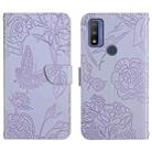 For Motorola Moto G Pure 2021 Skin Feel Butterfly Peony Embossed Leather Phone Case(Purple) - 1