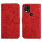 For Motorola Moto G Stylus 5G Skin Feel Butterfly Peony Embossed Leather Phone Case(Red) - 1