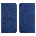 For Motorola Moto G9 Skin Feel Butterfly Peony Embossed Leather Phone Case(Blue) - 1