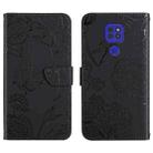 For Motorola Moto G9 Skin Feel Butterfly Peony Embossed Leather Phone Case(Black) - 1