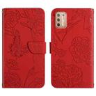 For Motorola Moto G9 Plus Skin Feel Butterfly Peony Embossed Leather Phone Case(Red) - 1