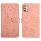 For Motorola Moto G9 Plus Skin Feel Butterfly Peony Embossed Leather Phone Case(Pink) - 1