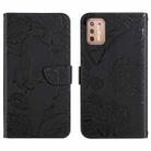 For Motorola Moto G9 Plus Skin Feel Butterfly Peony Embossed Leather Phone Case(Black) - 1