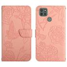 For Motorola Moto G9 Power Skin Feel Butterfly Peony Embossed Leather Phone Case(Pink) - 1