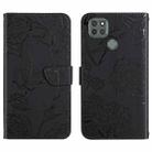 For Motorola Moto G9 Power Skin Feel Butterfly Peony Embossed Leather Phone Case(Black) - 1