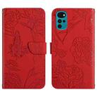 For Motorola Moto G22 Skin Feel Butterfly Peony Embossed Leather Phone Case(Red) - 1