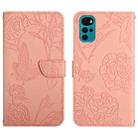 For Motorola Moto G22 Skin Feel Butterfly Peony Embossed Leather Phone Case(Pink) - 1