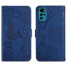 For Motorola Moto G22 Skin Feel Butterfly Peony Embossed Leather Phone Case(Blue) - 1