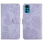For Motorola Moto G22 Skin Feel Butterfly Peony Embossed Leather Phone Case(Purple) - 1