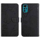 For Motorola Moto G22 Skin Feel Butterfly Peony Embossed Leather Phone Case(Black) - 1