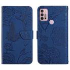 For Motorola Moto G30 Skin Feel Butterfly Peony Embossed Leather Phone Case(Blue) - 1