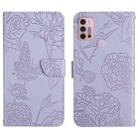 For Motorola Moto G30 Skin Feel Butterfly Peony Embossed Leather Phone Case(Purple) - 1