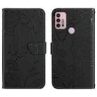 For Motorola Moto G30 Skin Feel Butterfly Peony Embossed Leather Phone Case(Black) - 1