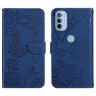 For Motorola Moto G31 / G41 Skin Feel Butterfly Peony Embossed Leather Phone Case(Blue) - 1