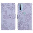 For Motorola Moto G31 / G41 Skin Feel Butterfly Peony Embossed Leather Phone Case(Purple) - 1