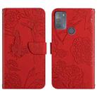 For Motorola Moto G50 Skin Feel Butterfly Peony Embossed Leather Phone Case(Red) - 1