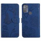 For Motorola Moto G50 Skin Feel Butterfly Peony Embossed Leather Phone Case(Blue) - 1